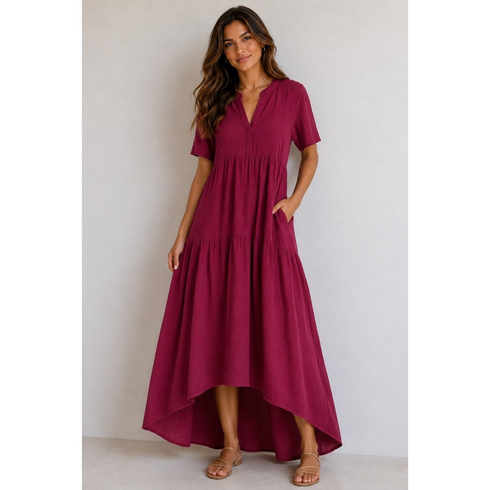 Veveret Gauzey Muslin Midi Dress Wedding Guest Summer Coastal Brunch Beach Boho